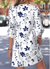Floral Print Tummy Coverage White Short Long Sleeve Dress