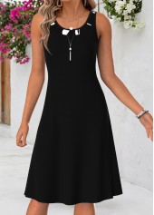 Geometric Print Tummy Coverage Black Half Sleeve Dress