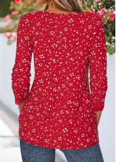 Geometric Print Patchwork Red Long Sleeve T Shirt