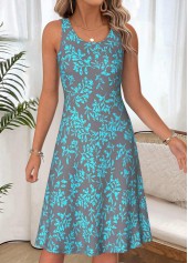 Leaf Print Two-piece Light Grey Dress and Cardigan