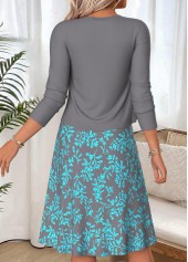 Leaf Print Two-piece Light Grey Dress and Cardigan