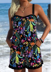 Ditsy Floral Print Frill Black One Piece Swimwear