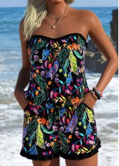 Ditsy Floral Print Frill Black One Piece Swimwear