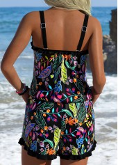 Ditsy Floral Print Frill Black One Piece Swimwear