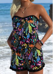 Ditsy Floral Print Frill Black One Piece Swimwear
