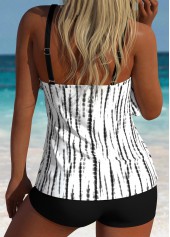 Mid Waisted Tie Dye Print Asymmetry White Tankini Set