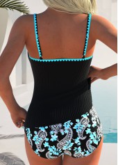 Mid Waisted Paisley Print Wrap Black Tankini Set
