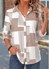 Geometric Print Tummy Coverage Light Grey 3/4 Sleeve Shirt
