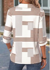 Geometric Print Tummy Coverage Light Grey 3/4 Sleeve Shirt
