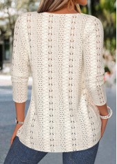 Patchwork Beige Long Sleeve Round Neck T Shirt