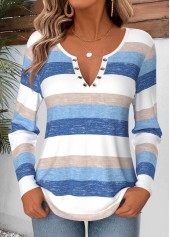 Striped Tummy Coverage Blue Long Sleeve T Shirt