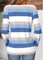Striped Tummy Coverage Blue Long Sleeve T Shirt