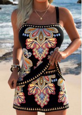 Mid Waisted Tribal Print Tummy Coverage Tankini Set