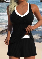 Black Mid Waisted V-Neck Tankini Set
