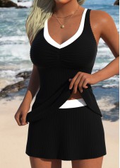 Black Mid Waisted V-Neck Tankini Set