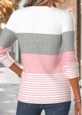 Striped Curved Hem Pink Long Sleeve T Shirt