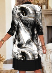 Dazzle Colorful Print Two-piece Black Dress and Cardigan