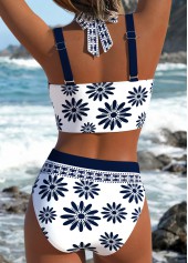 Mid Waisted Tribal Print Layered White Bikini Set