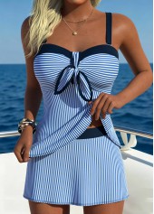 Mid Waisted Striped Blue Tankini Set