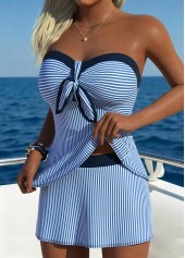 Mid Waisted Striped Blue Tankini Set