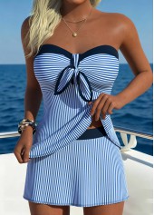 Mid Waisted Striped Blue Tankini Set