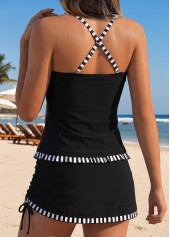Black Mid Waisted Striped V-Neck Tankini Set