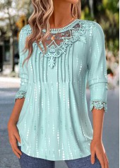 Polka Dot Tuck Stitch Cyan Long Sleeve T Shirt