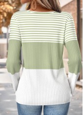 Striped Button Light Green Long Sleeve T Shirt