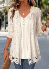 Beige Long Sleeve V Neck Fake Two Piece Twinset