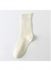 Soft Ruffle Edge Multi Tone Cotton Crew Socks