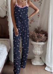 Floral Print Navy Scoop Neck Lounge Top and Pants