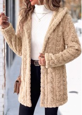 Tummy Coverage Light Camel Long Sleeve Hooded Coat