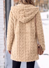 Tummy Coverage Light Camel Long Sleeve Hooded Coat
