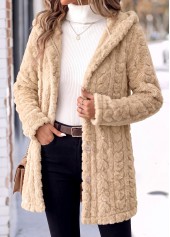 Tummy Coverage Light Camel Long Sleeve Hooded Coat