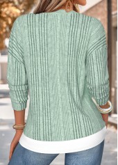 Fake 2in1 Sage Green Long Sleeve T Shirt