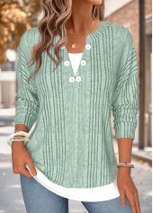 Fake 2in1 Sage Green Long Sleeve T Shirt