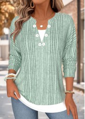 Fake 2in1 Sage Green Long Sleeve T Shirt