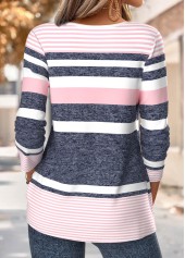 Striped Tuck Stitch Multi Color Long Sleeve T Shirt