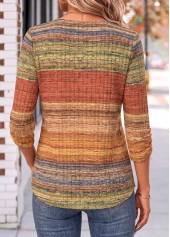 Geometric Print Shirred Multi Color 3/4 Sleeve Blouse