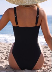 Mid Waisted Surplice Black One Piece Swimdress