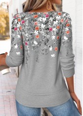 Floral Print Fake 2in1 Light Grey Marl T Shirt