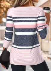 Striped Asymmetry Multi Color Long Sleeve T Shirt