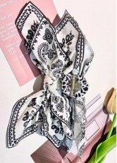 White Paisley Print Bow Hair Barrette Clip