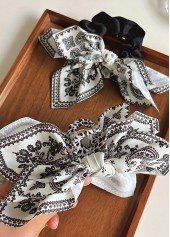White Paisley Print Bow Hair Barrette Clip