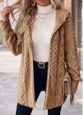 Tummy Coverage Light Coffee Long Sleeve Hooded Coat