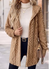 Tummy Coverage Light Coffee Long Sleeve Hooded Coat