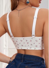 White Floral Lace Front Closure V Neck Bra