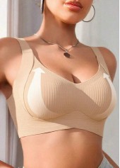 Skin Color V Neck Detail Bra