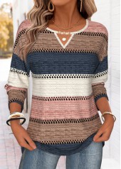 Striped Beaded Multi Color Long Sleeve T Shirt