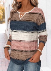 Striped Beaded Multi Color Long Sleeve T Shirt